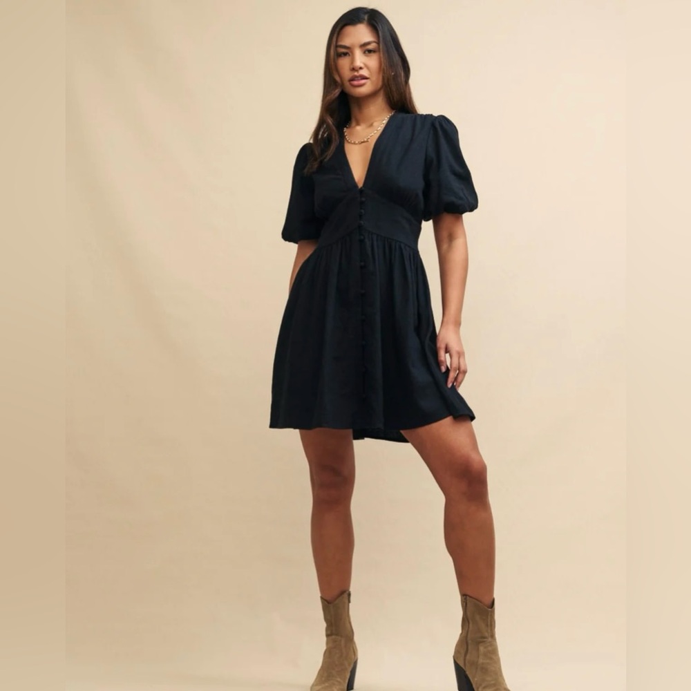 NWT Nobody’s Child Black Linen-blend Starlight Mini Dress